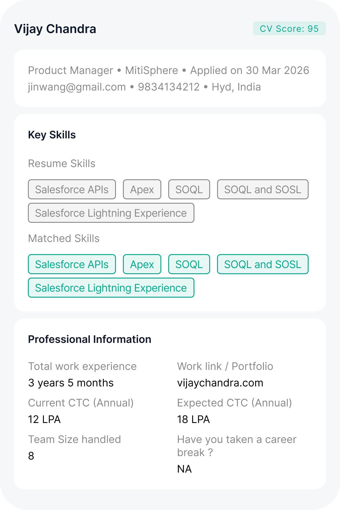 Resume intelligence UI