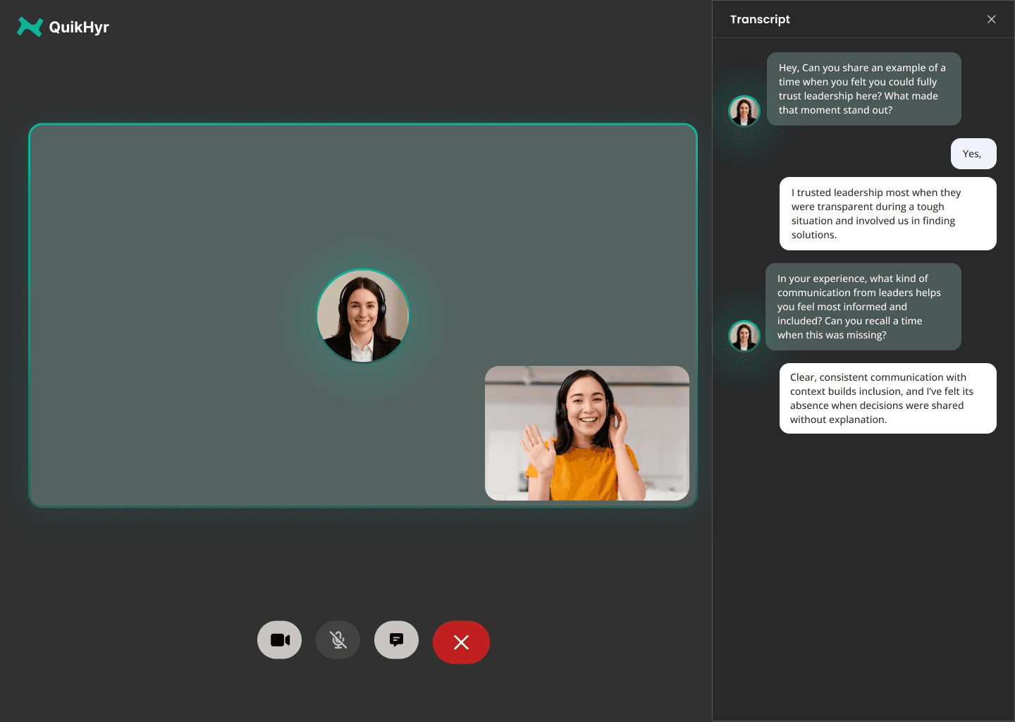 AI video interview UI