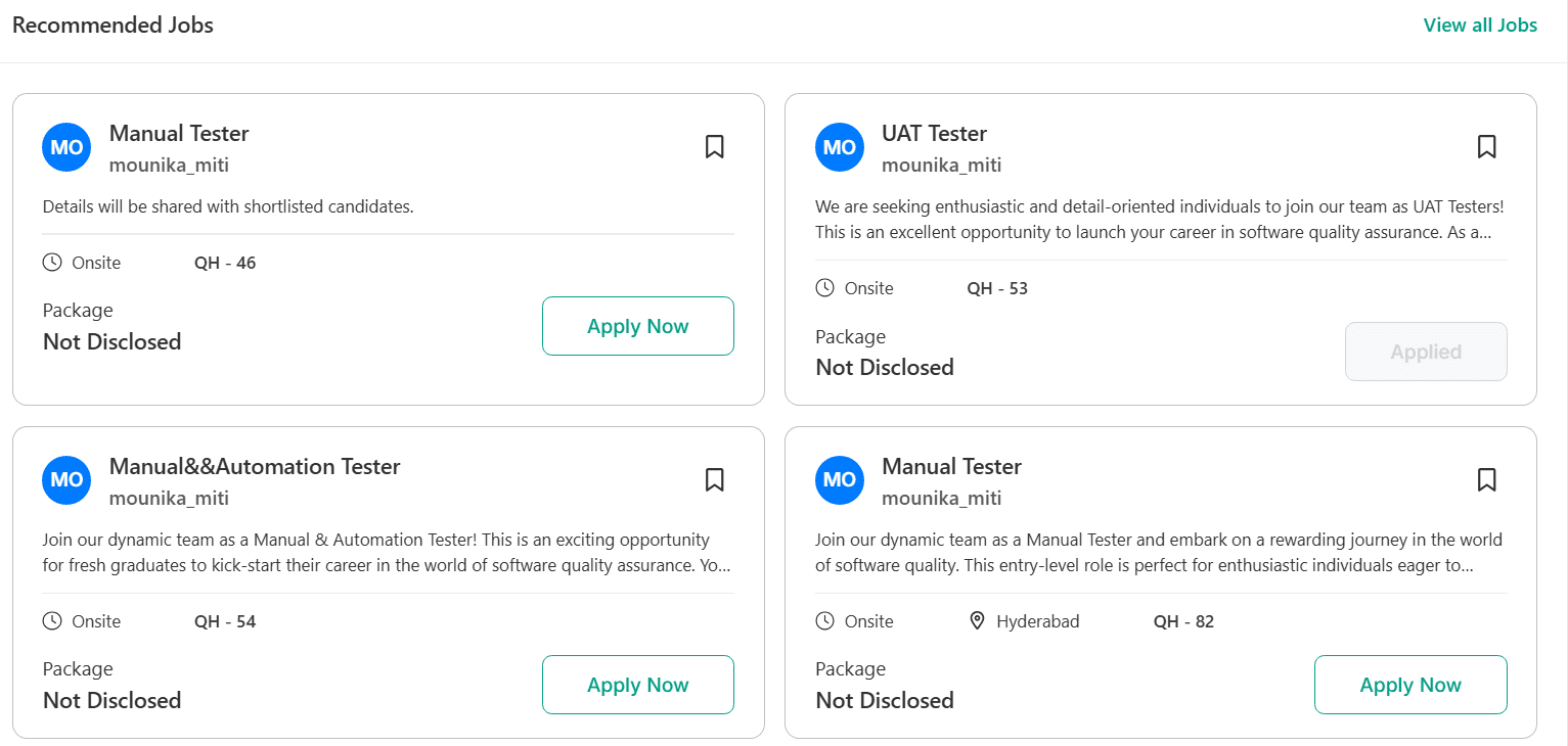 Recommended jobs UI preview